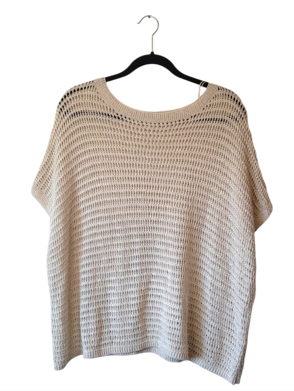 Max Studio Light Beige Knit Women’s Sweater - Relaxed Crochet Pullover Size 2X